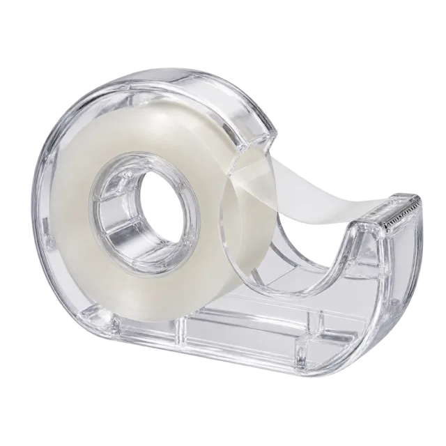 Realistic-style illustration of transparent adhesive tape dispenser