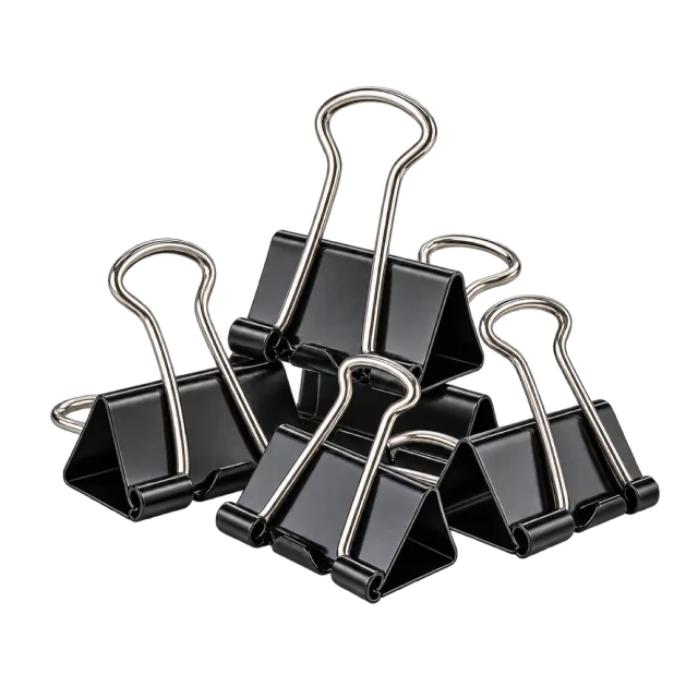 Realistic-style illustration of black binder clips