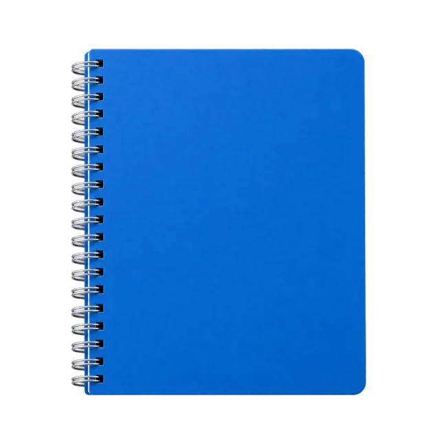 Realistic-style illustration of blue spiral notebook
