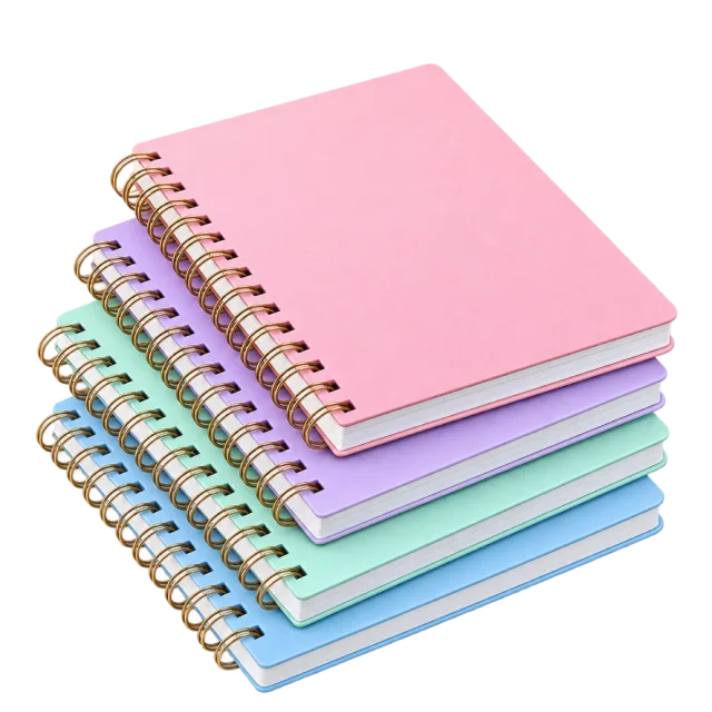 Realistic-style illustration of stack of pastel notebooks