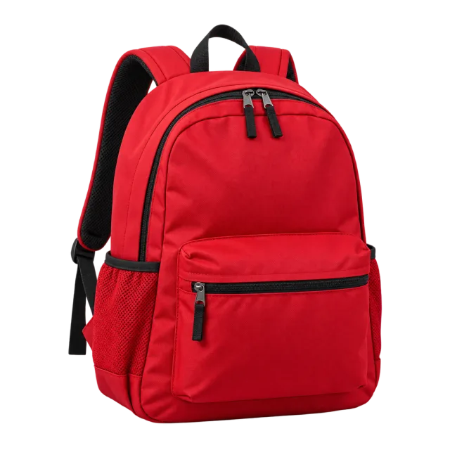Realistic-style illustration of red school backpack