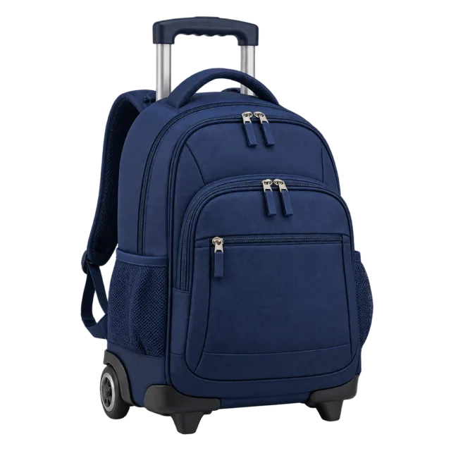 Realistic-style illustration of navy rolling schoolbag