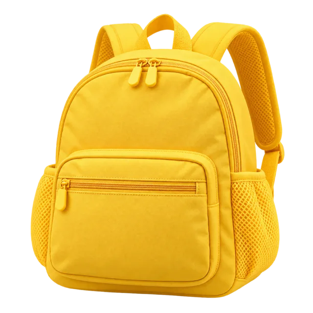 Realistic-style illustration of yellow preschool backpack
