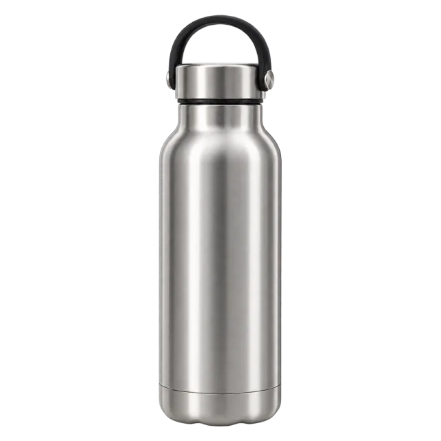 Realistic-style illustration of stainless steel school water bottle
