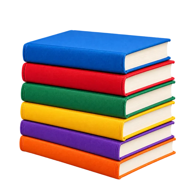 Realistic-style illustration of stack of colorful hardcover books