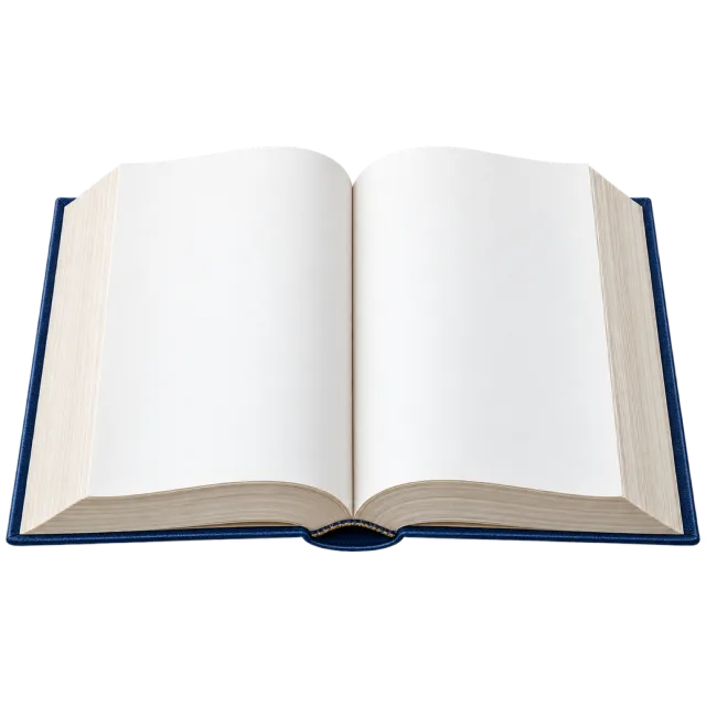 Realistic-style illustration of open thick reference book with blank pages
