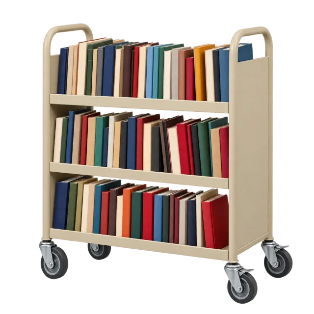 Realistic-style illustration of library book cart filled with books