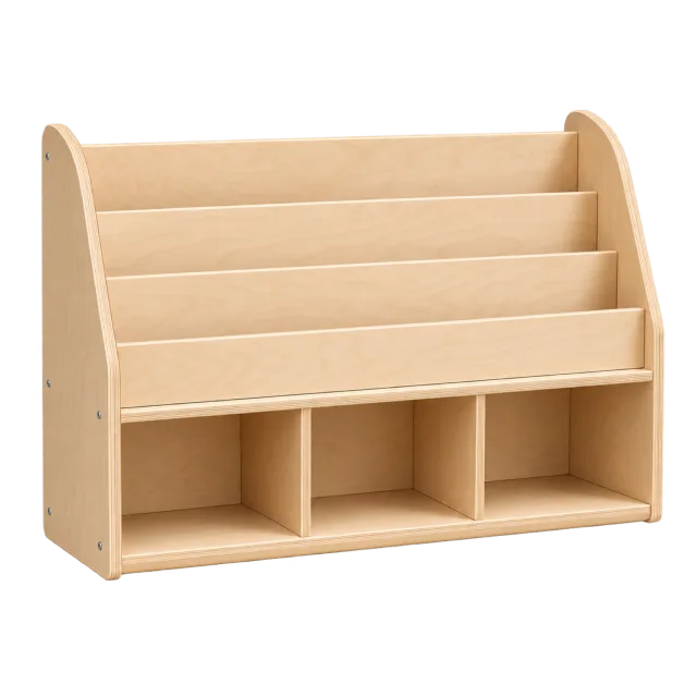 Realistic-style illustration of low preschool bookshelf