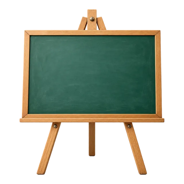 Realistic-style illustration of green chalkboard on an easel with a blank board