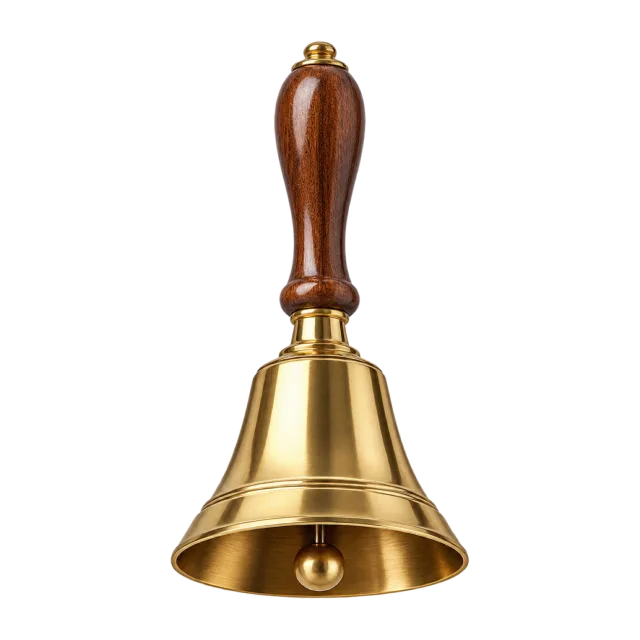 Realistic-style illustration of brass teacher handbell