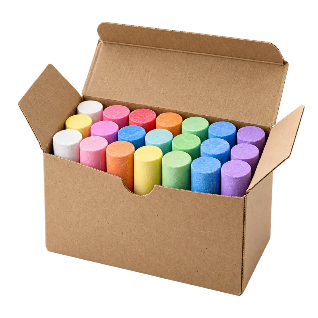 Realistic-style illustration of box of multicolored chalk sticks
