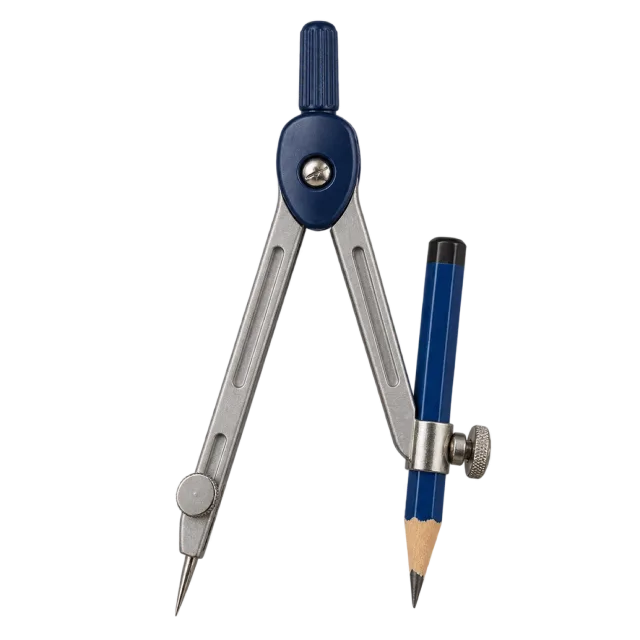Realistic-style illustration of metal drawing compass with pencil