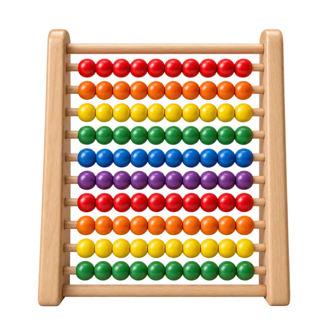 Realistic-style illustration of wooden abacus with colorful beads