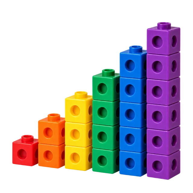 Realistic-style illustration of counting cubes linked into stepped towers