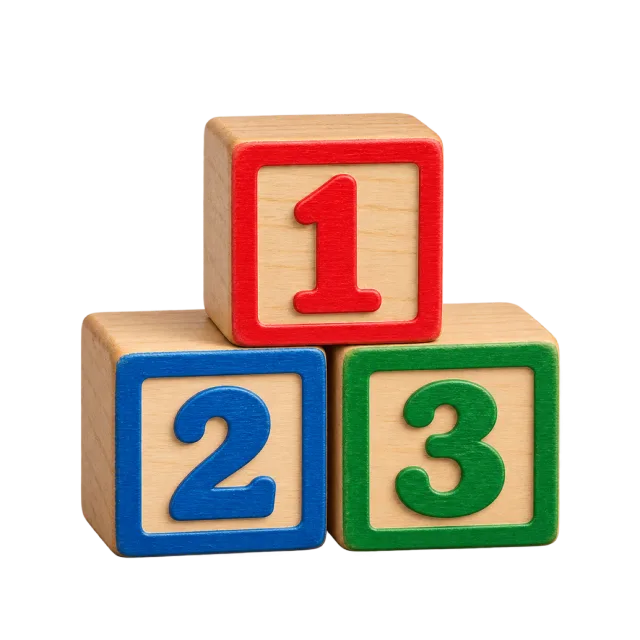 Realistic-style illustration of wooden number blocks 1 2 3