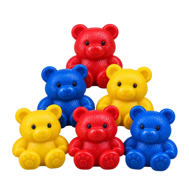Realistic-style illustration of counting bears in three colors