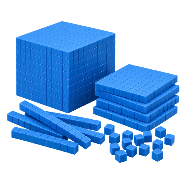 Realistic-style illustration of base ten counting blocks
