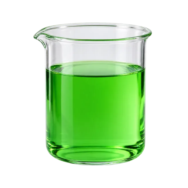 Realistic-style illustration of clear beaker with green liquid