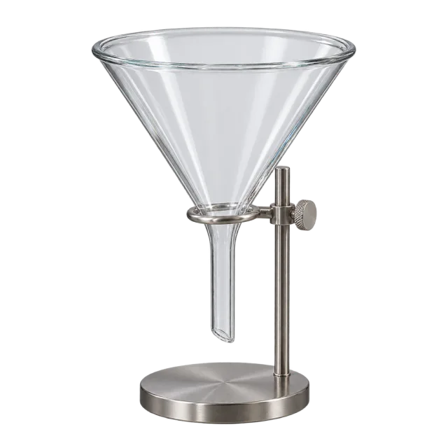 Realistic-style illustration of glass funnel on a small stand