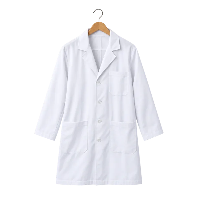 Realistic-style illustration of white lab coat on a hanger
