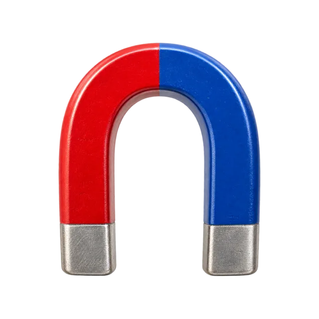Realistic-style illustration of red and blue horseshoe magnet