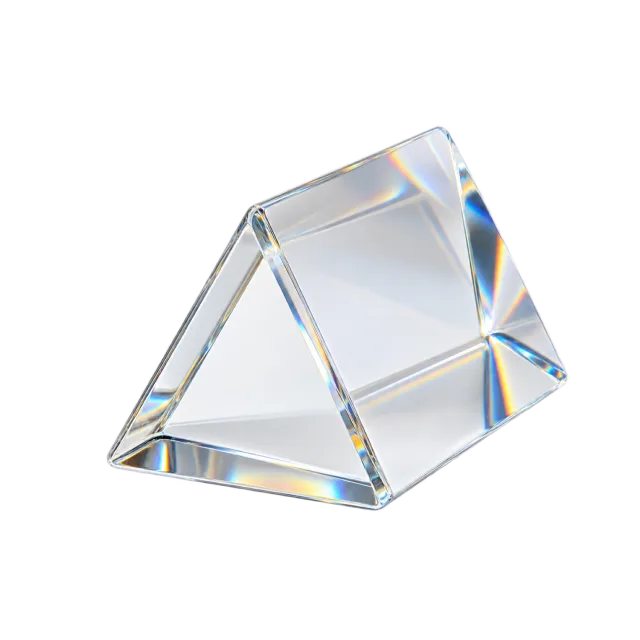 Realistic-style illustration of clear triangular glass prism