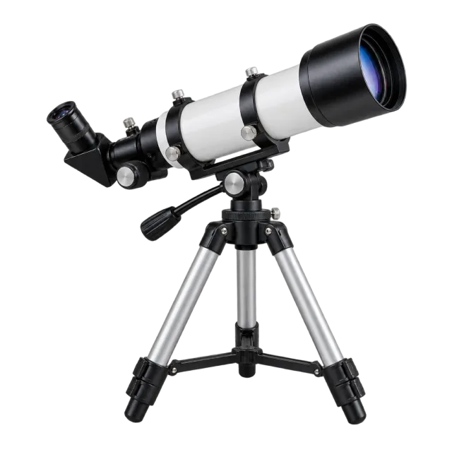 Realistic-style illustration of small tabletop telescope on a tripod