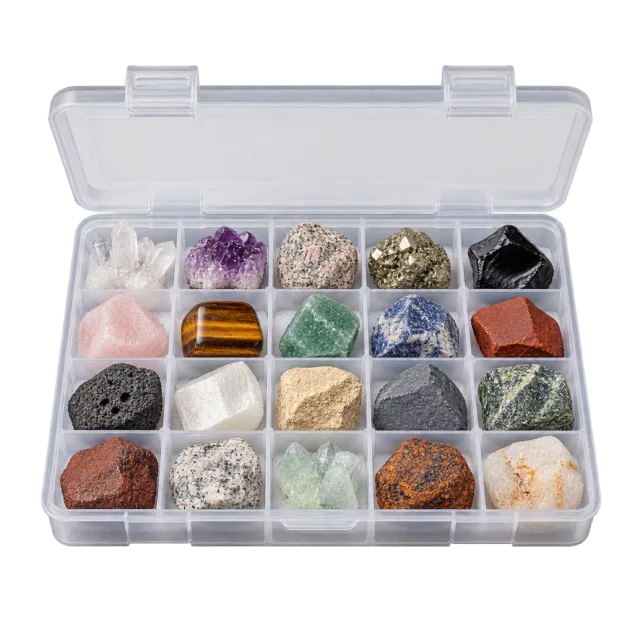 Realistic-style illustration of rock and mineral classroom sample collection