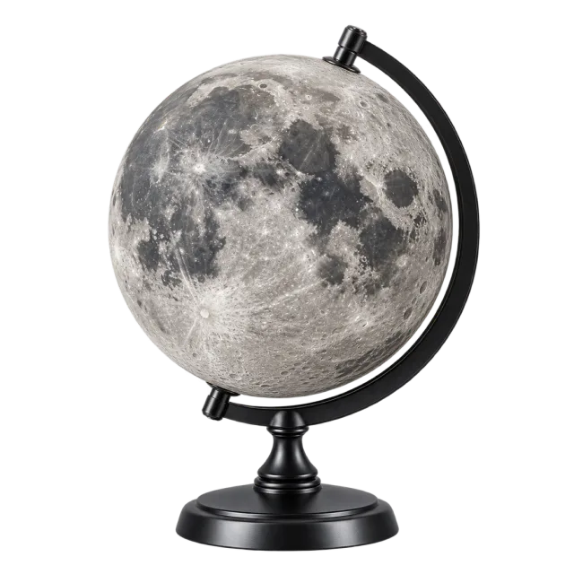 Realistic-style illustration of moon globe on a black stand