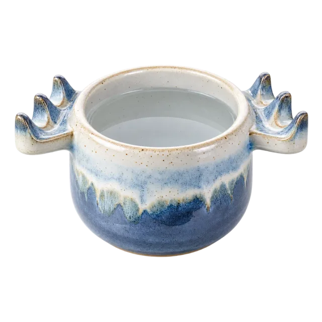 Realistic-style illustration of ceramic paint water pot with brush rests