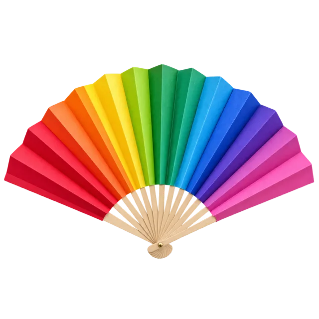 Realistic-style illustration of colorful construction paper fan