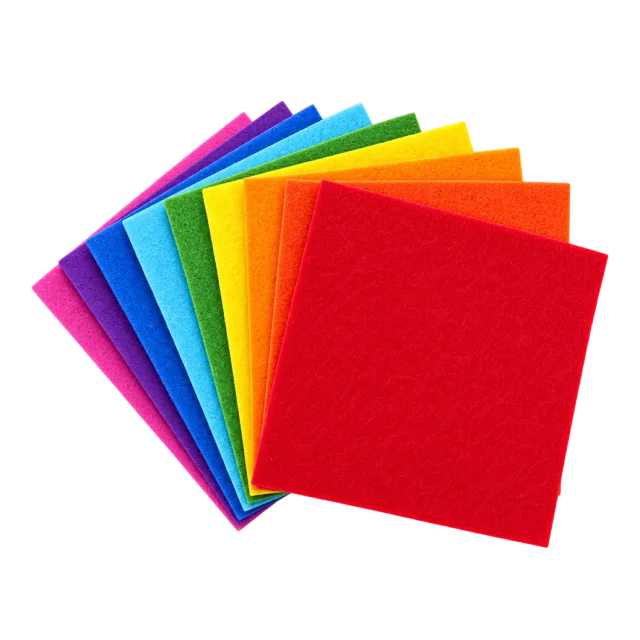 Realistic-style illustration of felt sheets in rainbow colors