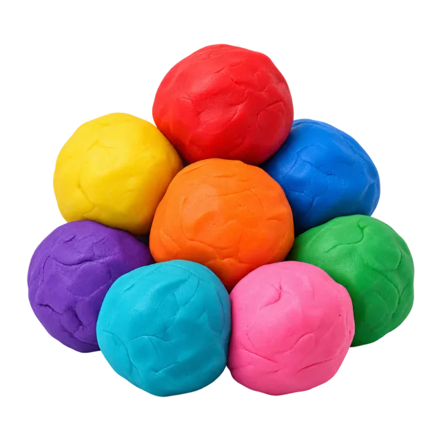 Realistic-style illustration of modeling clay balls in bright colors