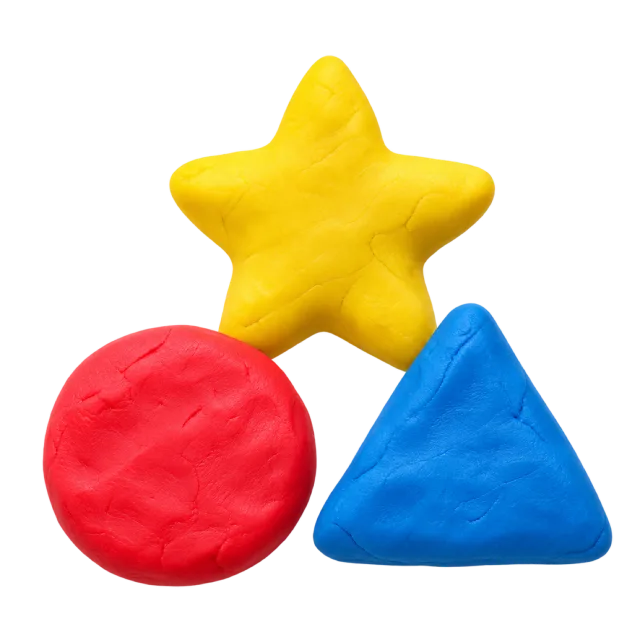 Realistic-style illustration of play dough shapes including star circle and triangle