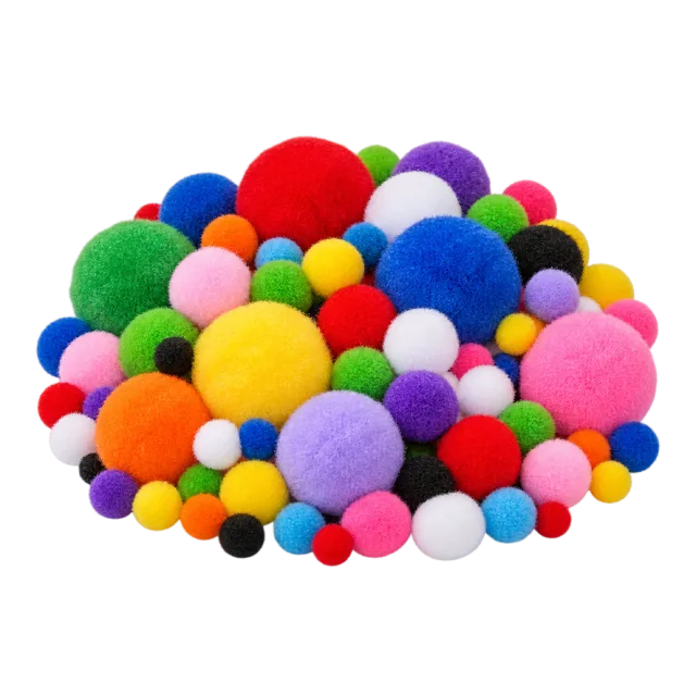 Realistic-style illustration of craft pompom assortment