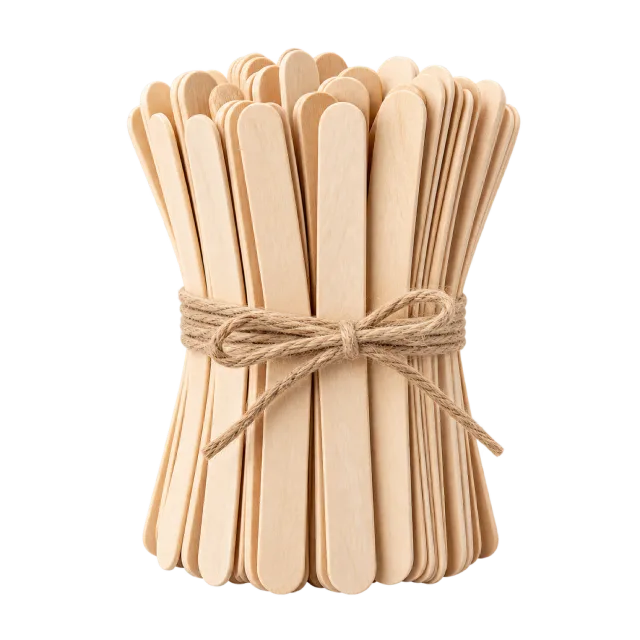 Realistic-style illustration of wooden craft sticks bundled with twine