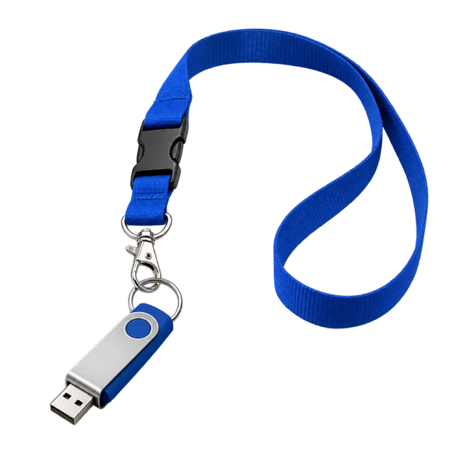 Realistic-style illustration of usb flash drive on a lanyard