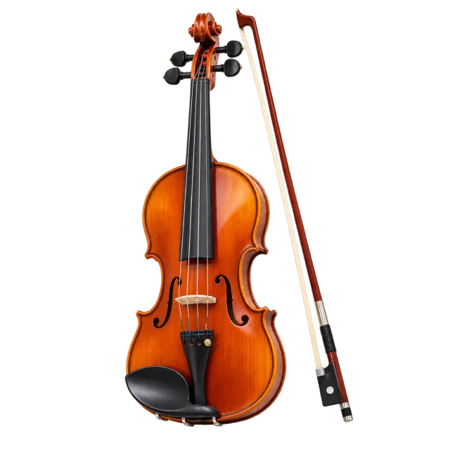 Realistic-style illustration of violin with bow
