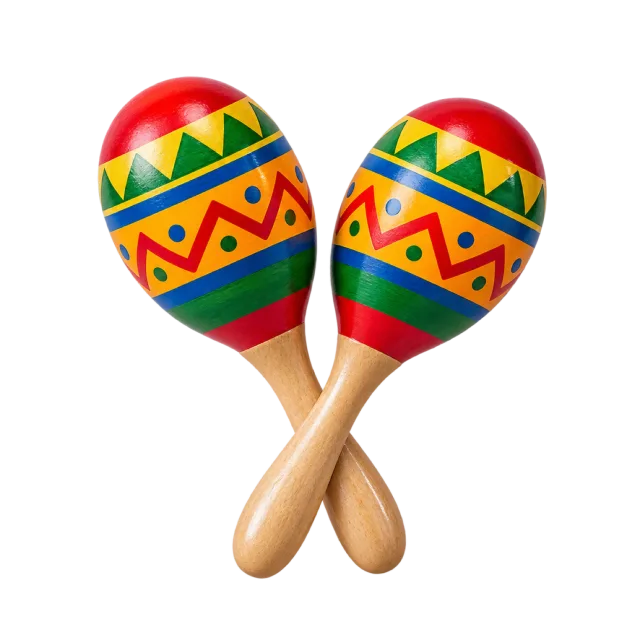 Realistic-style illustration of pair of bright maracas
