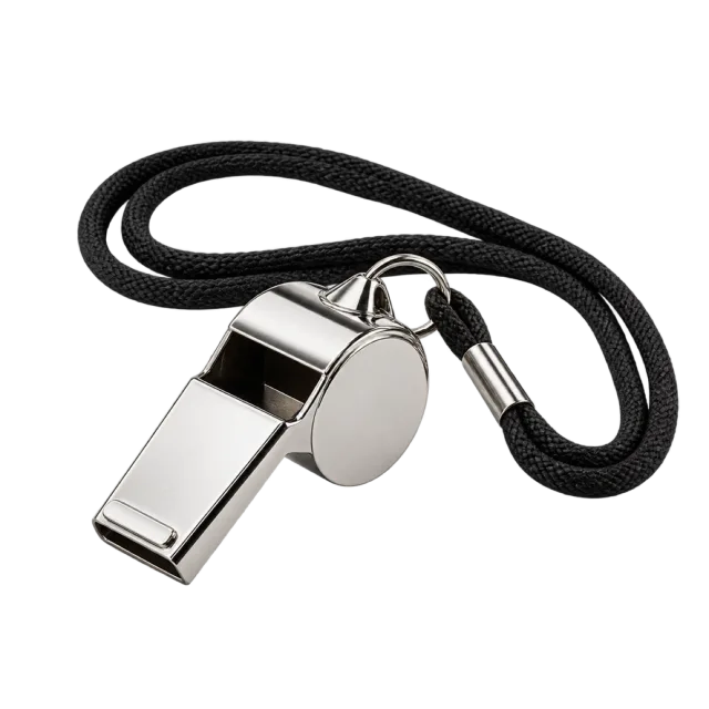 Realistic-style illustration of gym whistle with a lanyard