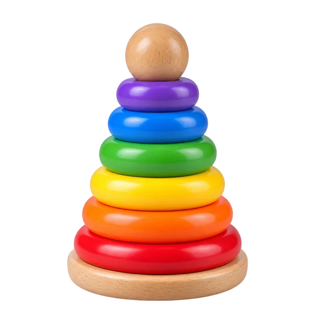Realistic-style illustration of rainbow stacking rings toy