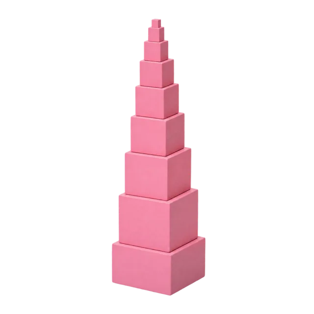 Realistic-style illustration of montessori pink tower blocks