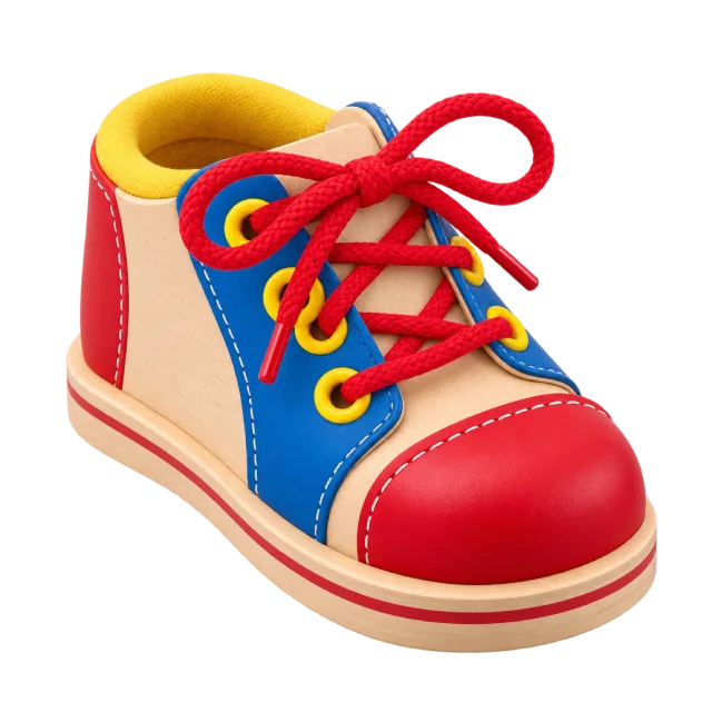 Realistic-style illustration of lacing shoe learning toy
