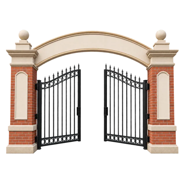 Realistic-style illustration of school entrance gate with blank arch