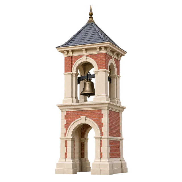 Realistic-style illustration of school bell tower architectural model