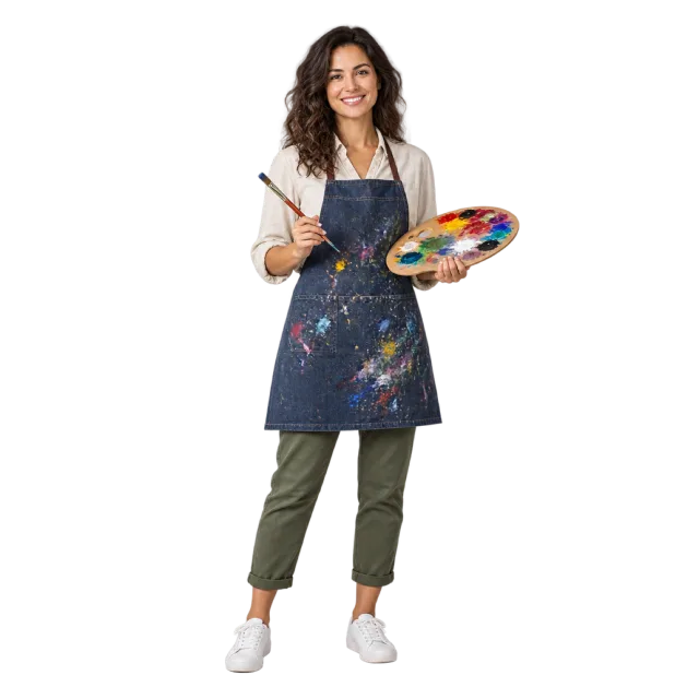 Realistic-style illustration of woman art teacher with paint palette