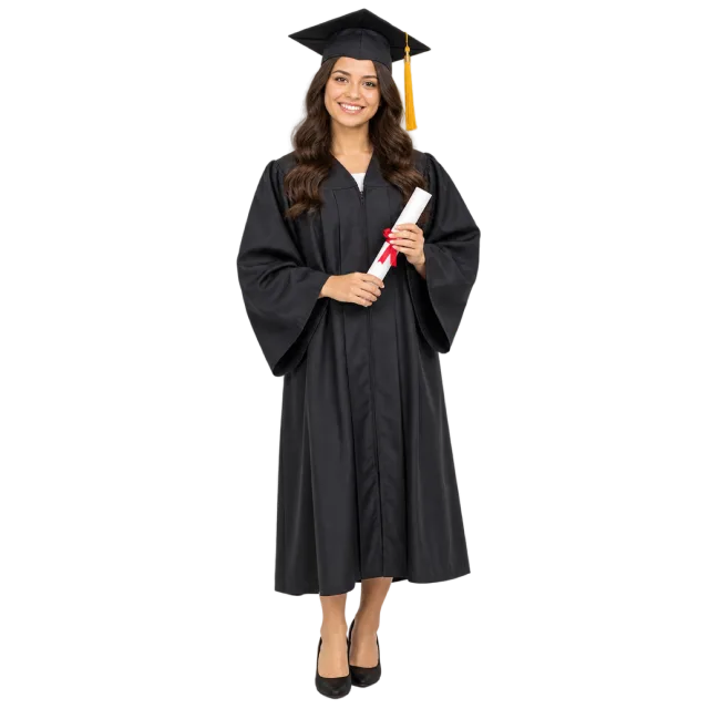 Realistic-style illustration of woman graduate holding rolled diploma
