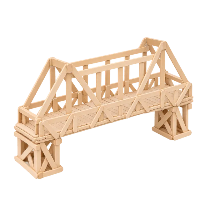 Realistic-style illustration of craft stick model bridge