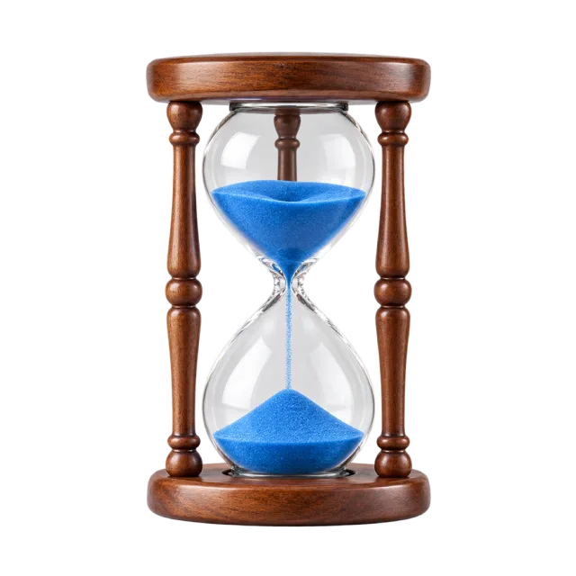 Realistic-style illustration of sand timer with blue sand