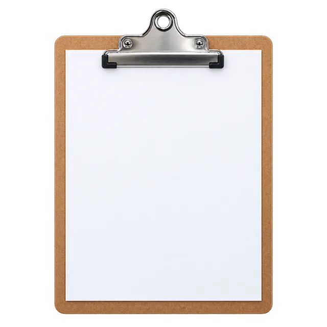 Realistic-style illustration of clipboard with blank paper